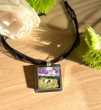 Load image into Gallery viewer, "Pasture at Dusk" Miniature Wool Painting Felted Pendant Necklace