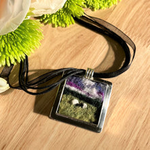 Load image into Gallery viewer, "Pasture at Dusk" Miniature Wool Painting Felted Pendant Necklace