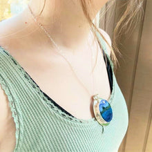 Load image into Gallery viewer, "Full Moon Over the Lake" Miniature Wool Painting Felted Pendant Necklace
