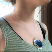 Load image into Gallery viewer, "Full Moon Over the Lake" Miniature Wool Painting Felted Pendant Necklace