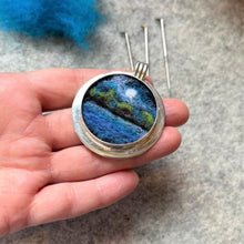 Load image into Gallery viewer, "Full Moon Over the Lake" Miniature Wool Painting Felted Pendant Necklace