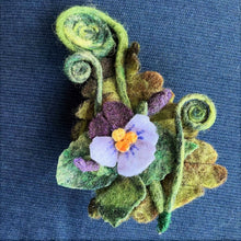 Load image into Gallery viewer, Spring Fiddleheads and Violets Felted Brooch/Hat Pin