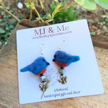 Load image into Gallery viewer, Felted Bluebird Earrings with Honeybee Charm