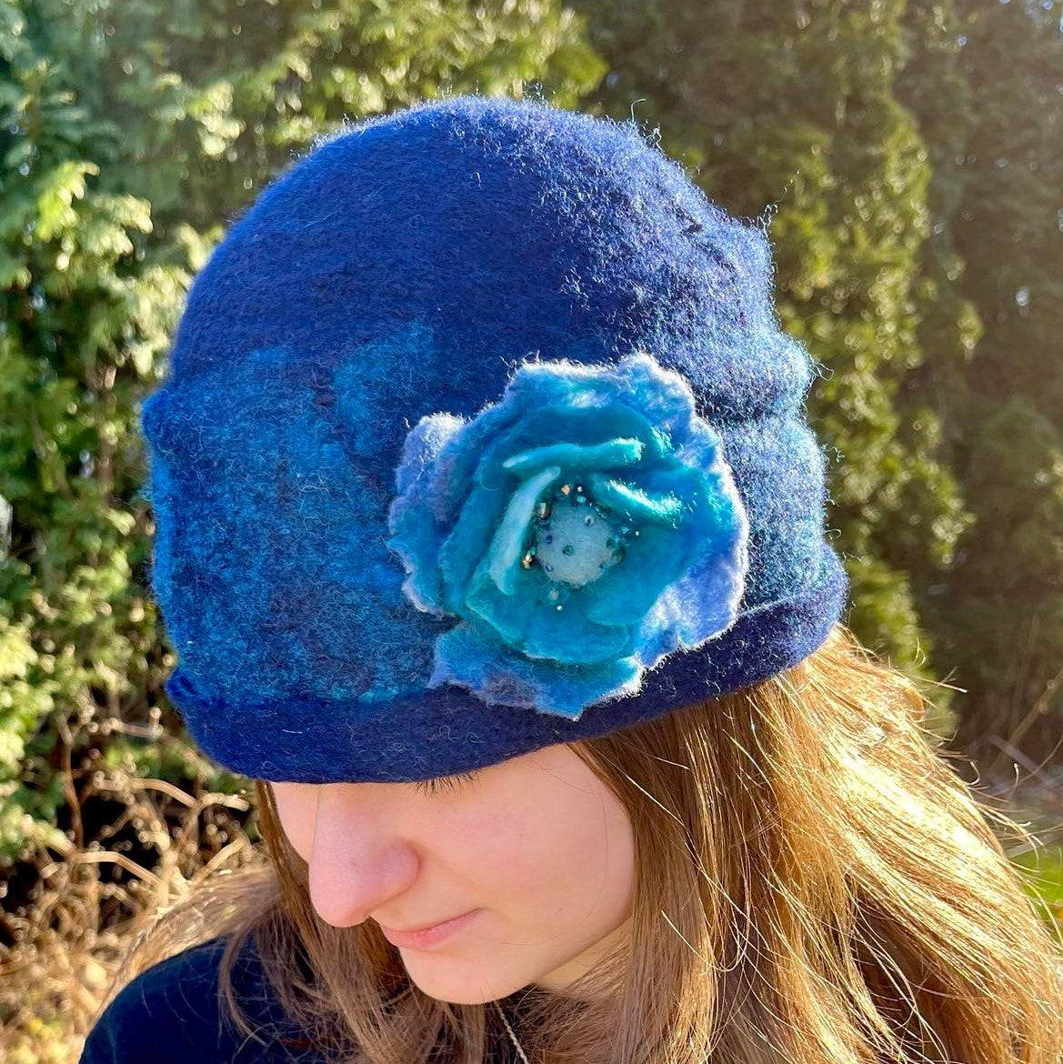 Cozy Brimmed Beanie Hat with Beaded Flower Pin – MJ and Me