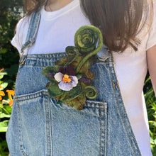 Load image into Gallery viewer, Spring Fiddleheads and Violets Felted Brooch/Hat Pin