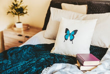 Load image into Gallery viewer, Hand Painted Blue Butterfly Pillow