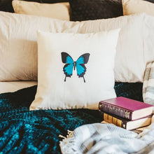 Load image into Gallery viewer, Hand Painted Blue Butterfly Pillow