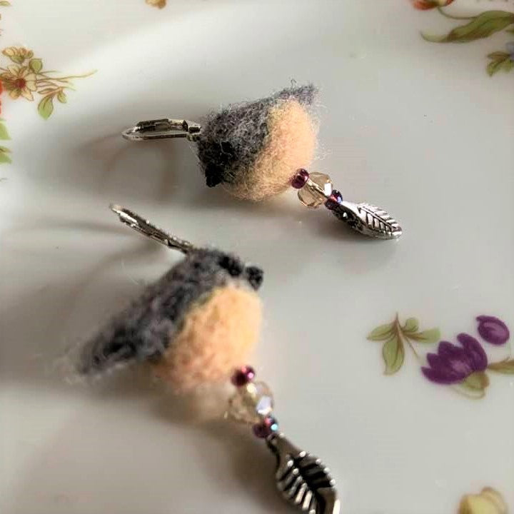 Felted Bird Earrings with Charm – MJ and Me