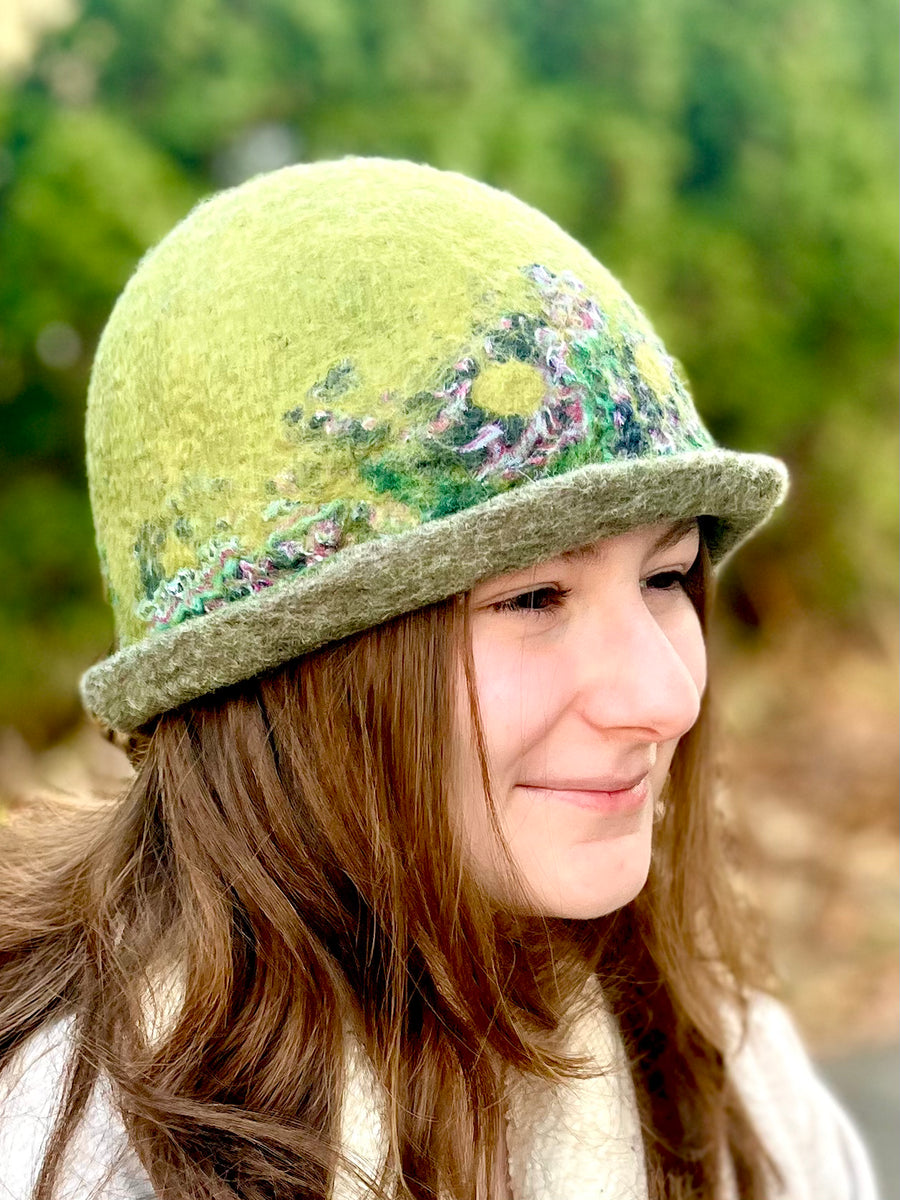 Wool Felted hat with upcycled vintage fabric MJ and Me