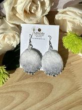 Load image into Gallery viewer, White and Grey Round Felted and Hand-beaded Earrings