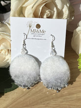 Load image into Gallery viewer, White and Grey Round Felted and Hand-beaded Earrings