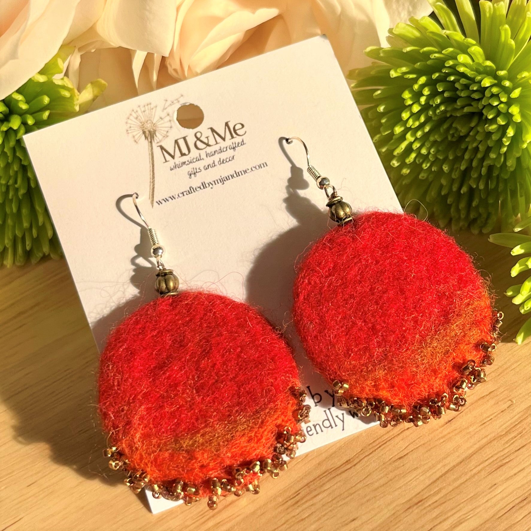 Red Hot Boho Beaded Felt Earrings – MJ and Me