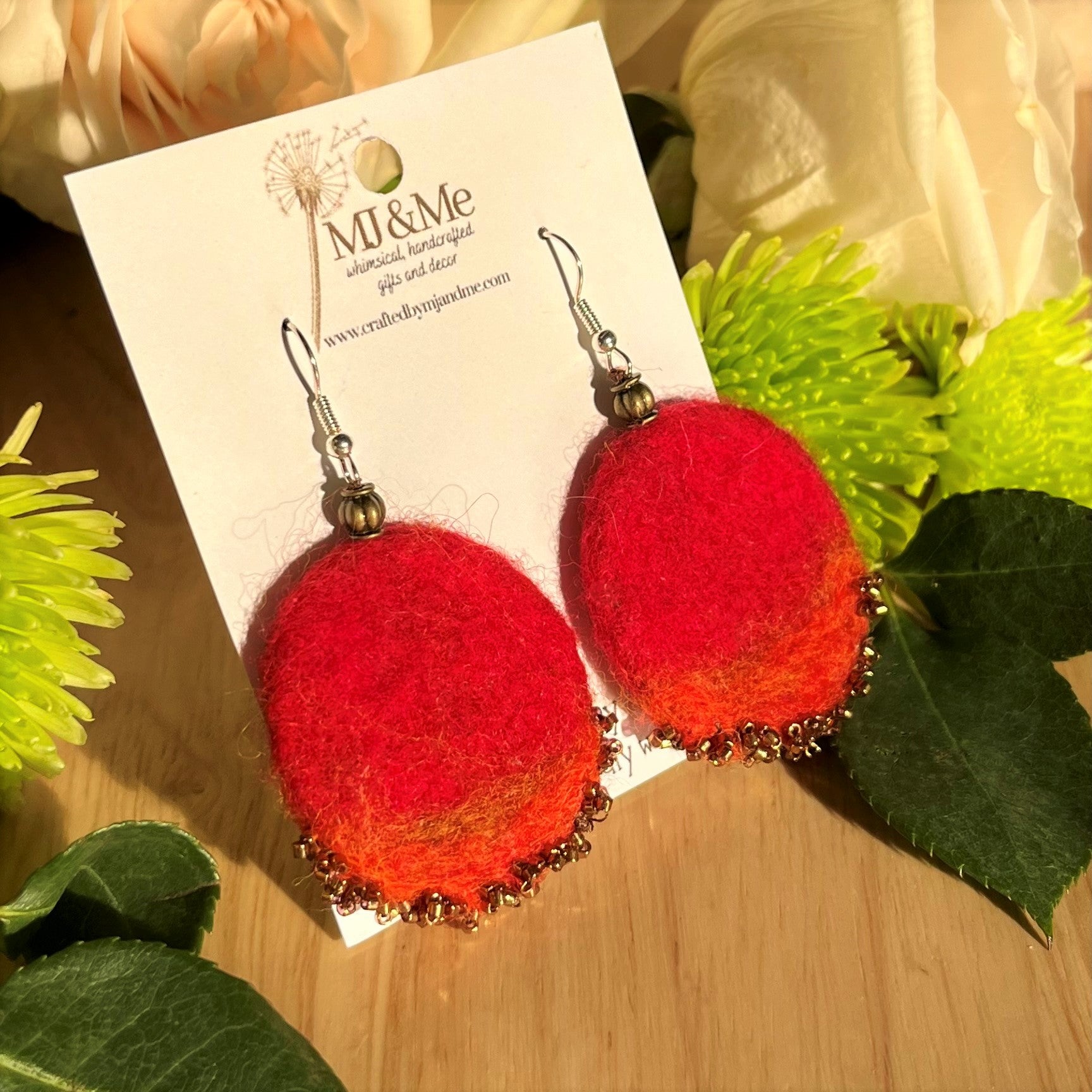Dark Blue & Red Pom Pom with chain Earrings