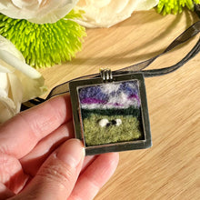 Load image into Gallery viewer, &quot;Pasture at Dusk&quot; Miniature Wool Painting Felted Pendant Necklace