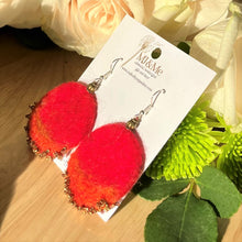 Load image into Gallery viewer, Red with Orange Round Felted and Hand-beaded Earrings