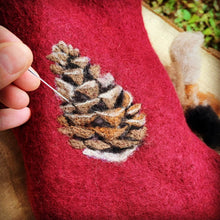 Load image into Gallery viewer, Handfelted Pinecone Christmas Stocking