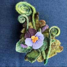Load image into Gallery viewer, Fiddleheads and Violets Felted Brooch/ Hat Pin
