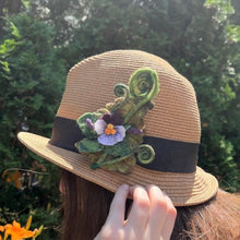 Load image into Gallery viewer, Fiddleheads and Violets Felted Brooch/ Hat Pin