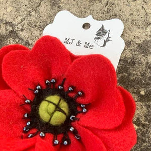 Handcrafted Red Poppy Hair/Accessory Pin (Made from Felt fabric that is 100% recycled water bottles!)