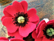 Load image into Gallery viewer, Handcrafted Red Poppy Hair/Accessory Pin (Made from Felt fabric that is 100% recycled water bottles!)