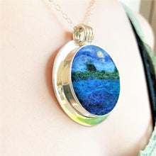 Load image into Gallery viewer, &quot;Full Moon Over the Lake&quot; Miniature Wool Painting Felted Pendant Necklace