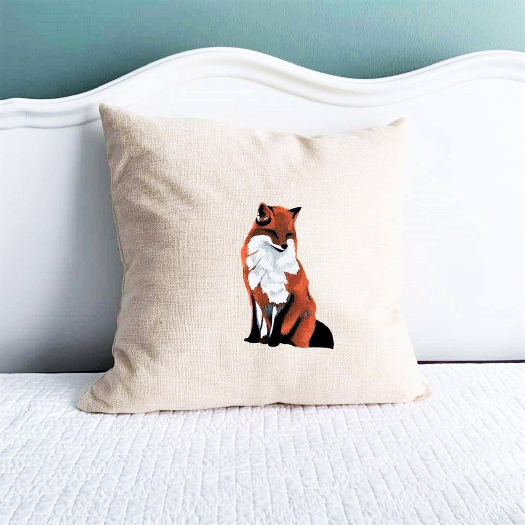 Hand Painted Forest Fox Pillow