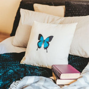 Hand Painted Blue Butterfly Pillow