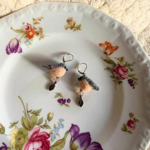 Felted Bird Earrings with Charm