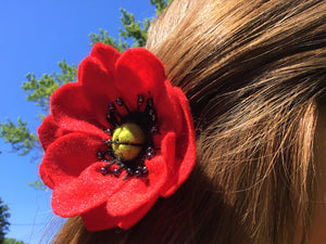 Handcrafted Red Poppy Hair/Accessory Pin (Made from Felt fabric that is 100% recycled water bottles!)